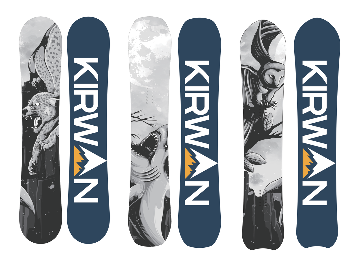 KIRWAN Apex Collection — all three boards (owl, shark, leopard) front and back